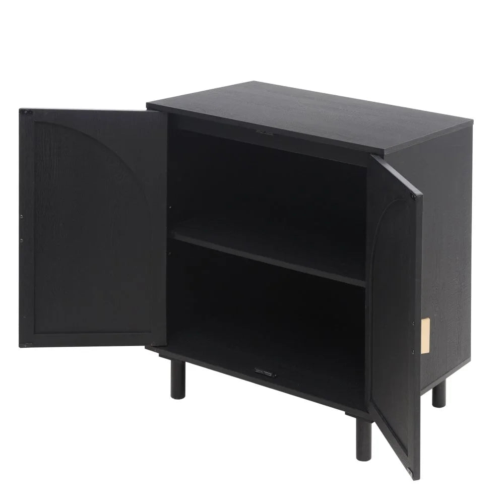 Tcbosik Rattan Storage Cabinet, Boho Sideboard Buffet Cabinet, Accent Cabinet with 2 Doors and Adjustable Shelves, Living Room, Kitchen, Dining Room, Hallyway, Black