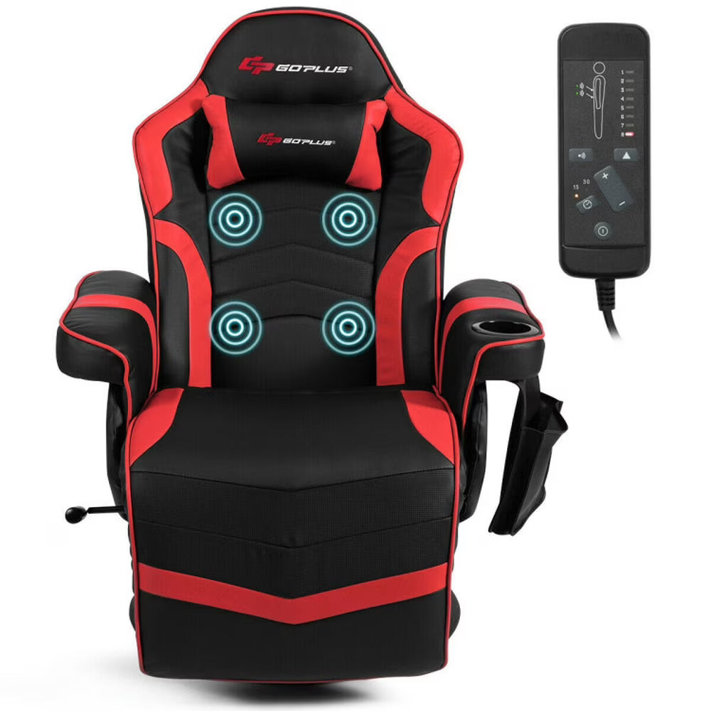 GVN Gaming Chairs,Ergonomic High Back Massage Gaming Chair with Pillow-Red