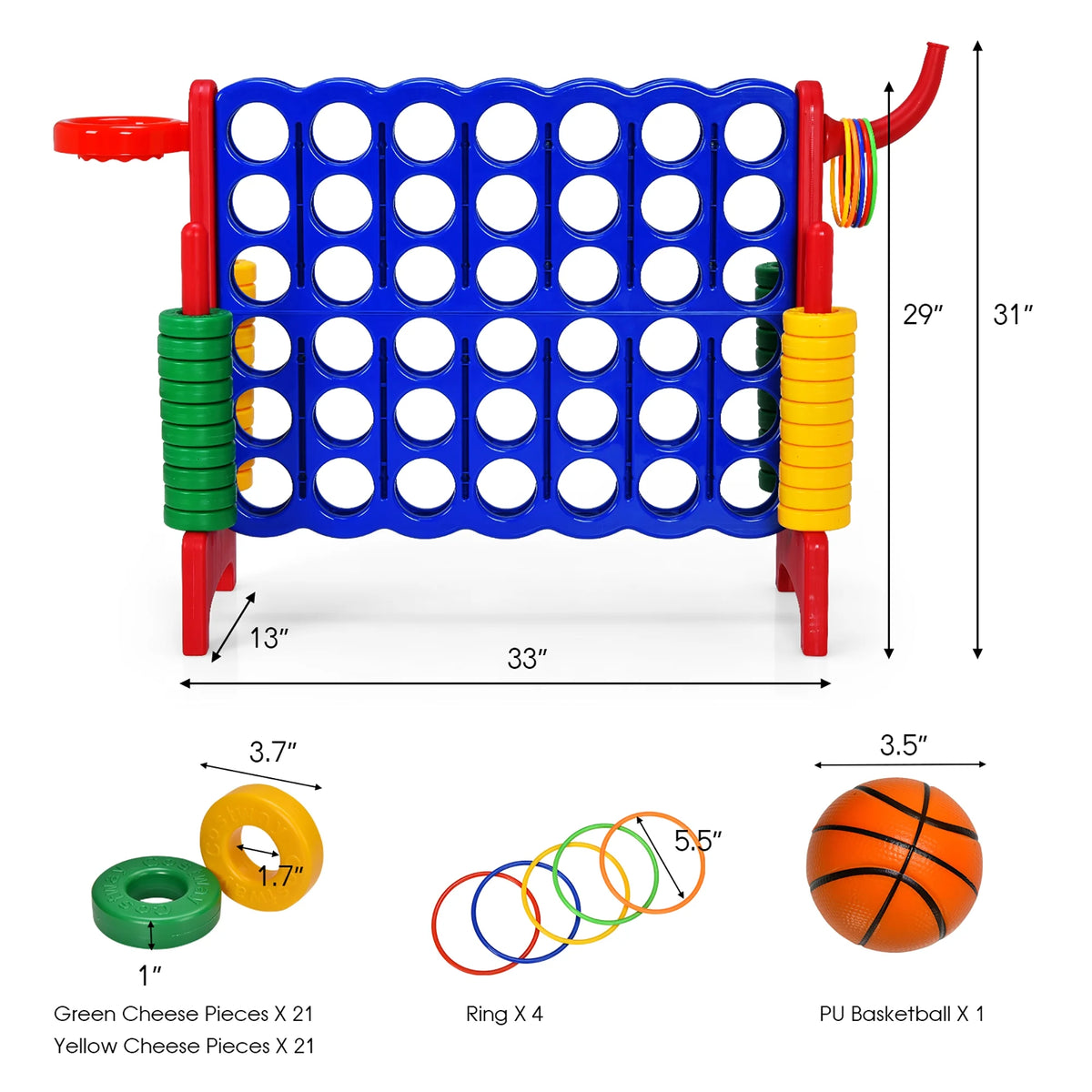 Costway Giant 4 in A Row Jumbo 4-to-Score Game Set W/Storage Carrying Bag for Kids Adult