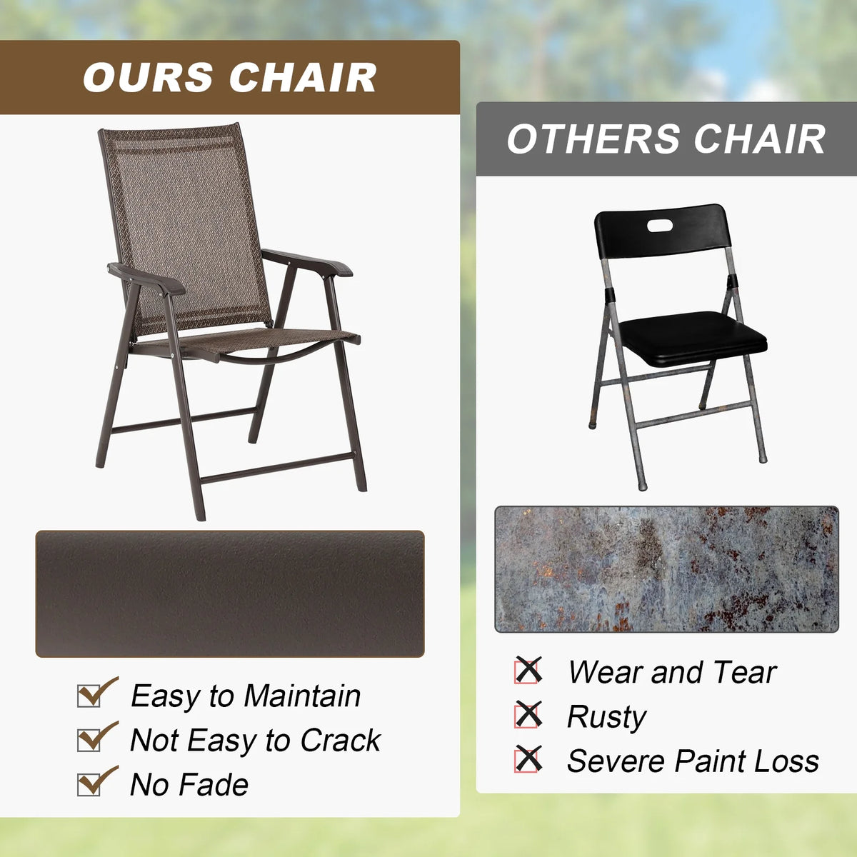 Aoodor Folding Patio Chairs for Indoor and Outdoor 4 Sets-Brown