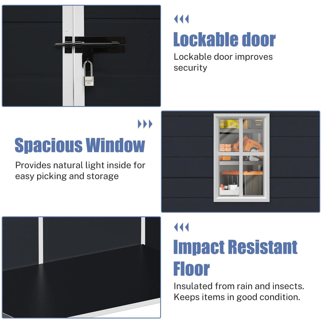 Syngar Outdoor Storage Shed with Lockable Doors, Dark Gray