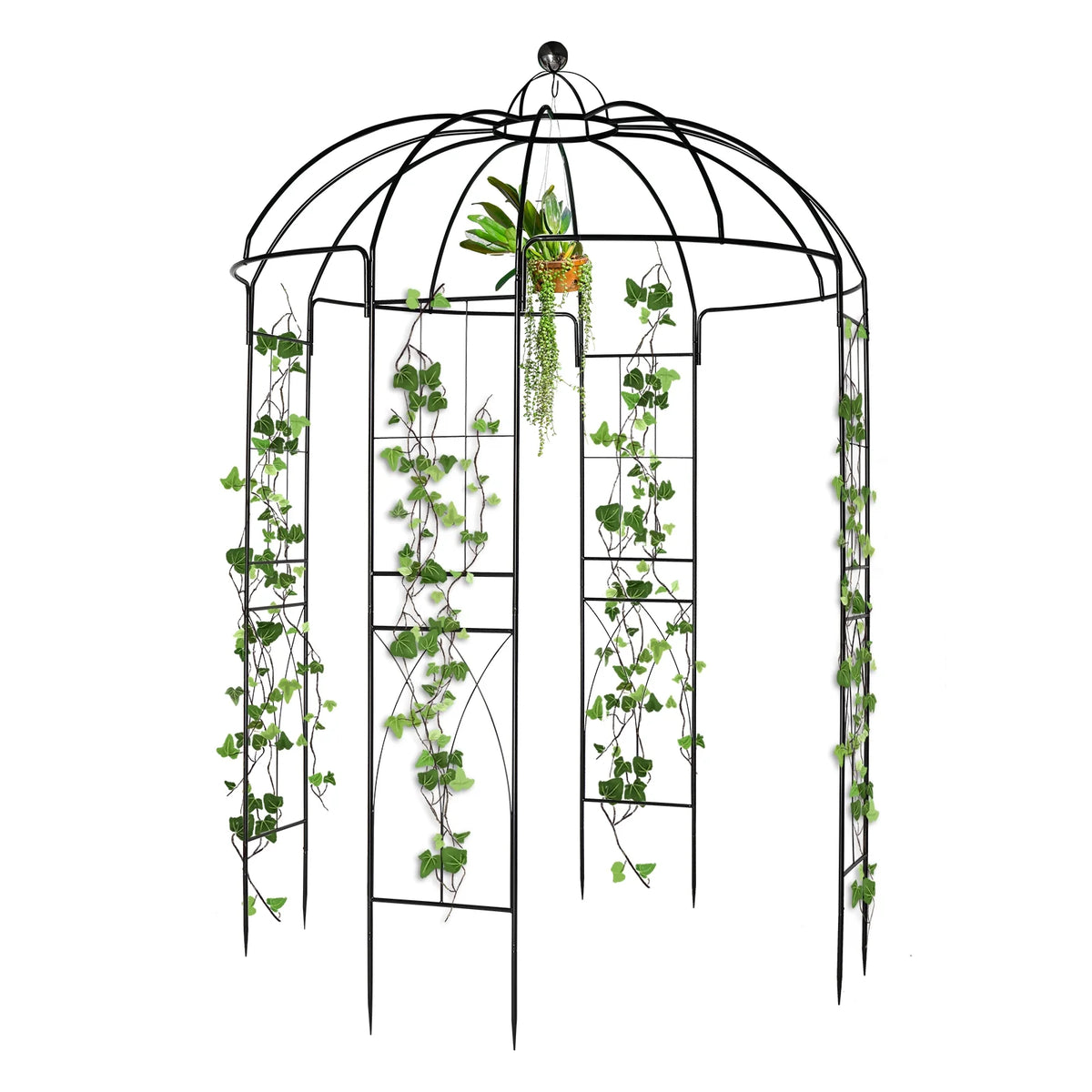 IVV Birdcage Shape Garden Arch, 8.9'Hx6.8'Dia, Pergola Plant Climbing Trellis Arbor Heavy Duty Metal Gazebo Garden Arch for Outdoor Arbor Climbing Plants Backyard Patio Wedding Ceremony, Black
