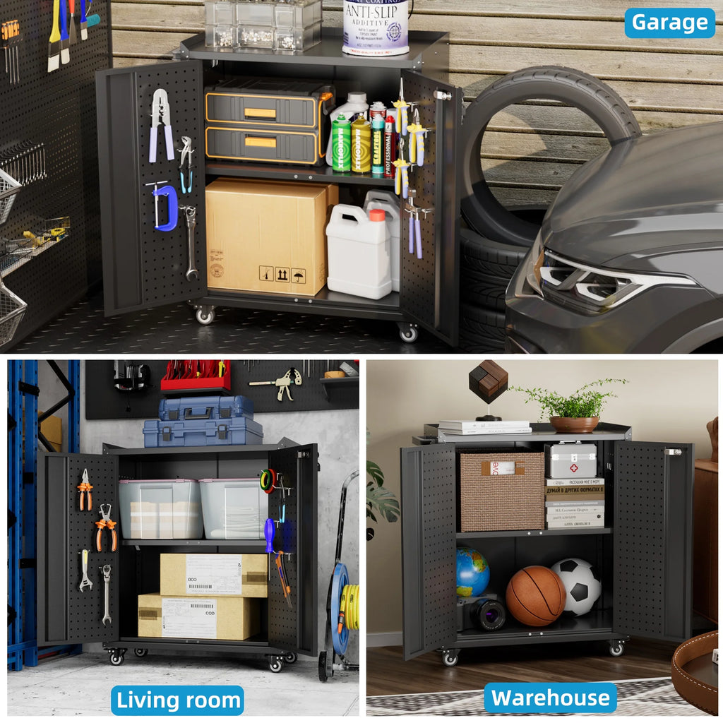 Aobabo Metal Storage Cabinet with Lock,Garage Storage Cabinet with Wheels,72In Steel Storage Cabinet for Garage Home Storage, Black Required-Assembly