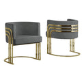 Maklaine Dark Gray Velvet Accent Barrel Leisure Chair with Gold Chrome Legs