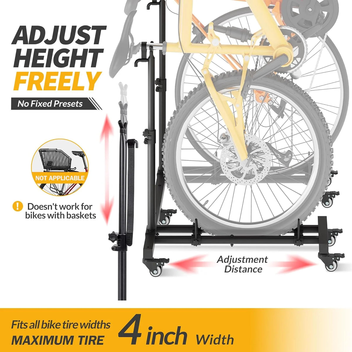 Vertical Bike Stands (2 Pack)��Standing Bike Rack for Garage Floor��Upright Bicycle Floor Stand Indoor Bike Holder with Adjustable Height for Garage & Apartment - for Wheels Sizes up to 29��