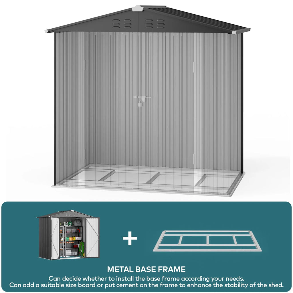 5'x3' Outdoor Storage Shed, Lofka Metal Storage Tool Shed with Single Lockable Door, for Bike| Garden Tools| Patio, Grey
