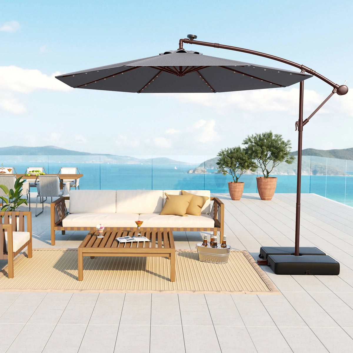 Costway 98.40" Navy Cantilever Patio Umbrella, Base-Included