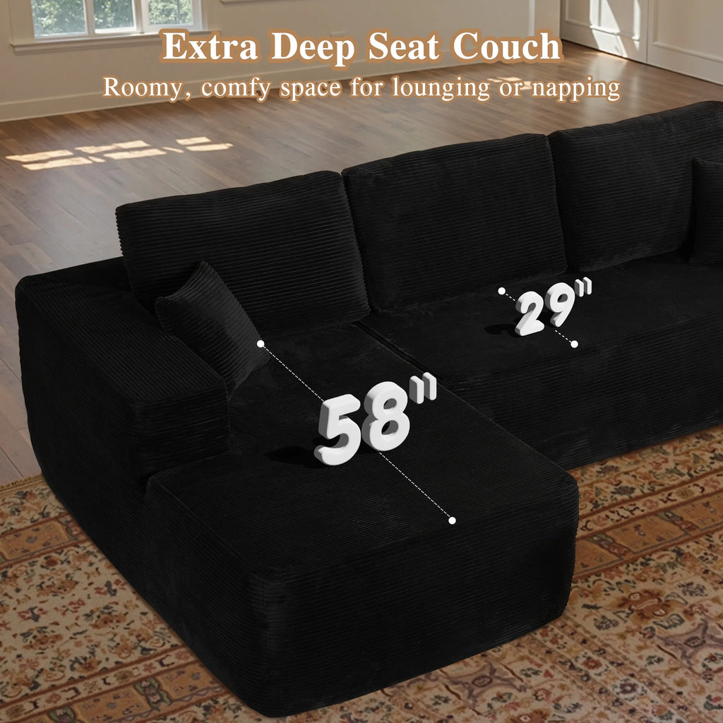 Ovios 106" L-Shaped Sectional Sofa Modern Modular Cloud Couch with Deep Seating Upholstered Sofa for Living Room Bedroom, No Assembly Required, Black(Corduroy)
