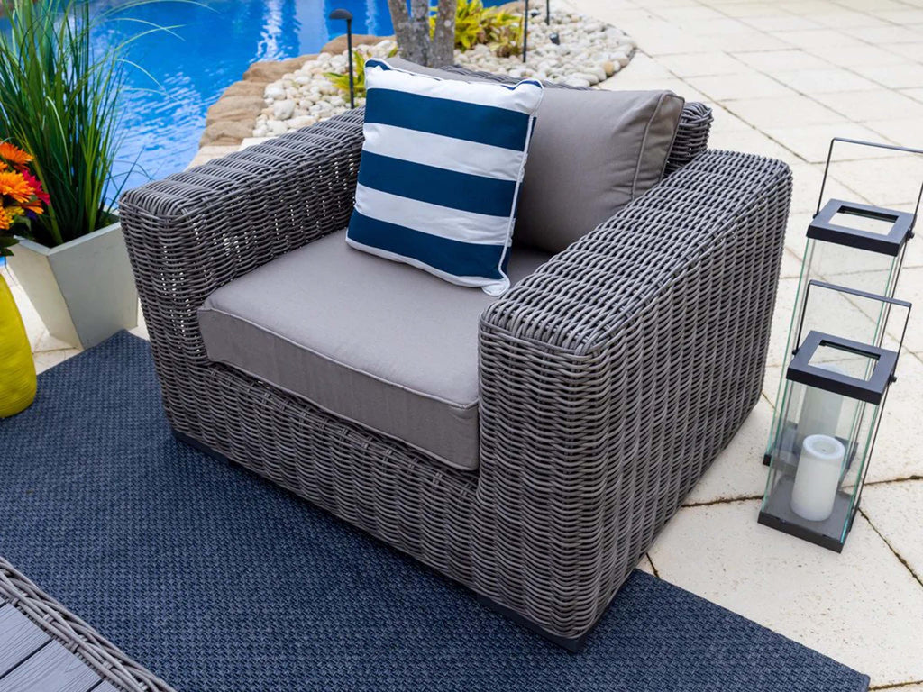 Malmo 18-Piece Resin Wicker Outdoor Patio Furniture Combination Set in Gray w/Sectional Set, Eight-seat Dining Set, and Chaise Lounge Set (Full-Round Gray Wicker, Polyester Light Gray)