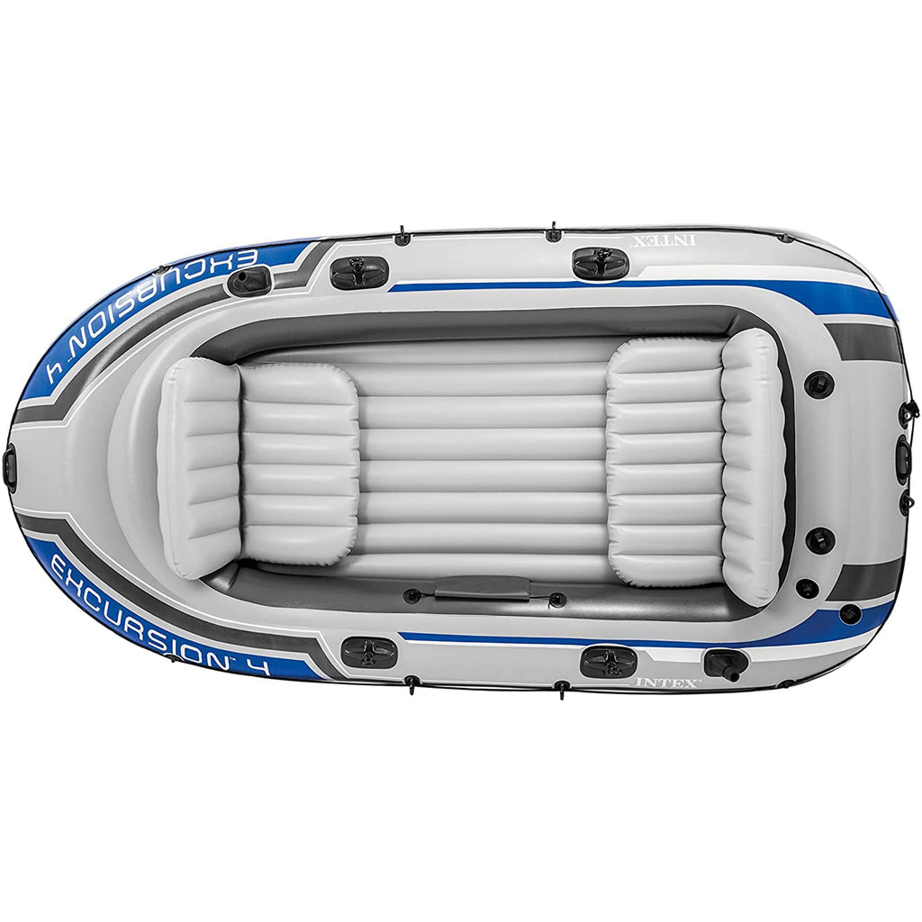 Intex Excursion 4 Person Inflatable Rafting and Fishing Boat Set with 2 Oars