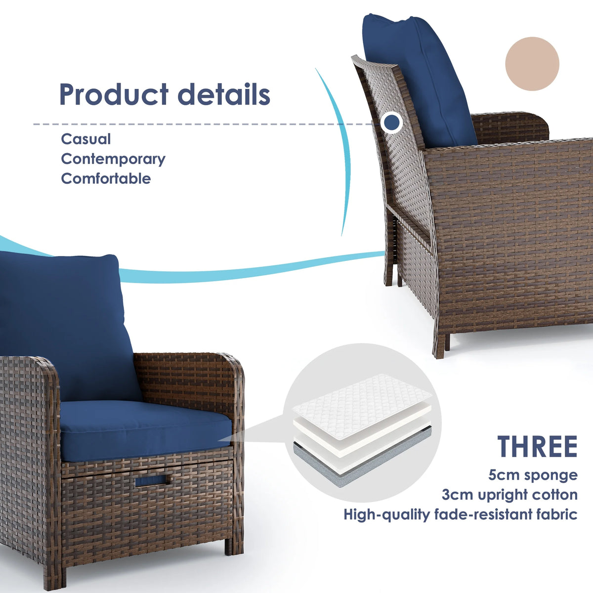 UDPATIO Balcony Furniture 5 Piece Patio Furniture Set, Outdoor Patio Chair , Dark Grey