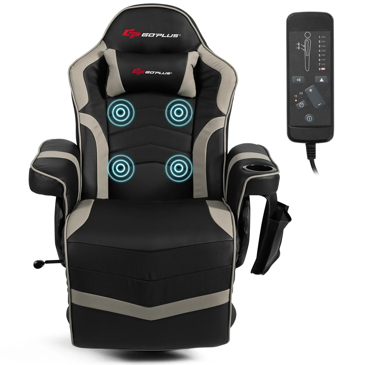 Goplus Massage Gaming Recliner Reclining Racing Chair Swivel Black