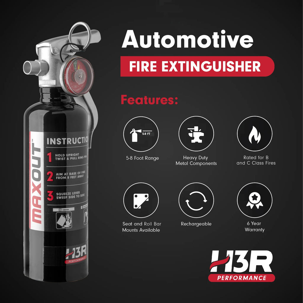 H3R Performance MaxOut Dry Chemical Car Fire Extinguisher - 1.0 lb. Chrome
