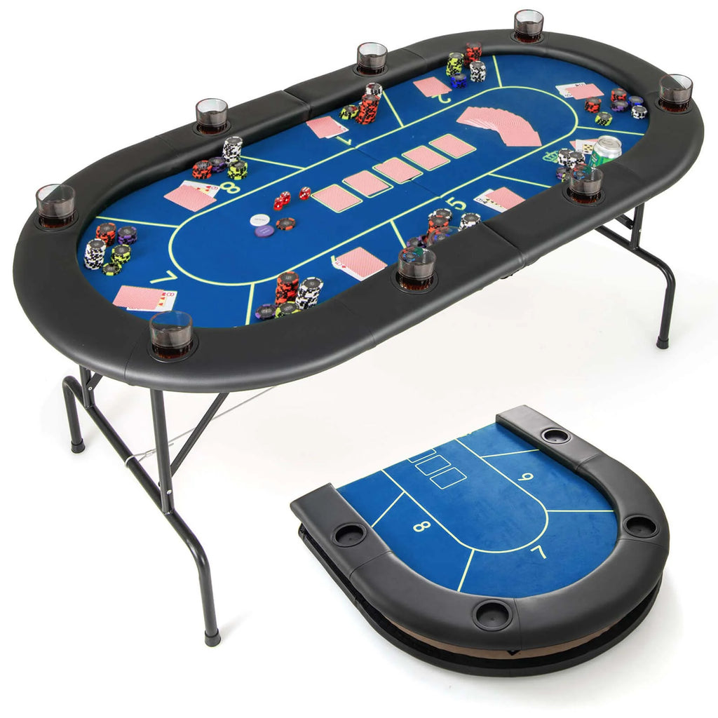 Costway 8 Players Card Board Game Table with 8 Cup Holders Casino-Grade Felt Surface Green