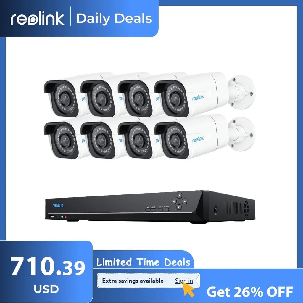 Reolink 4K 8CH Outdoor PoE Camera System,4Pcs 8MP Video Security Camera Smart Person/Vehicle Motion Detection,24/7 Recording