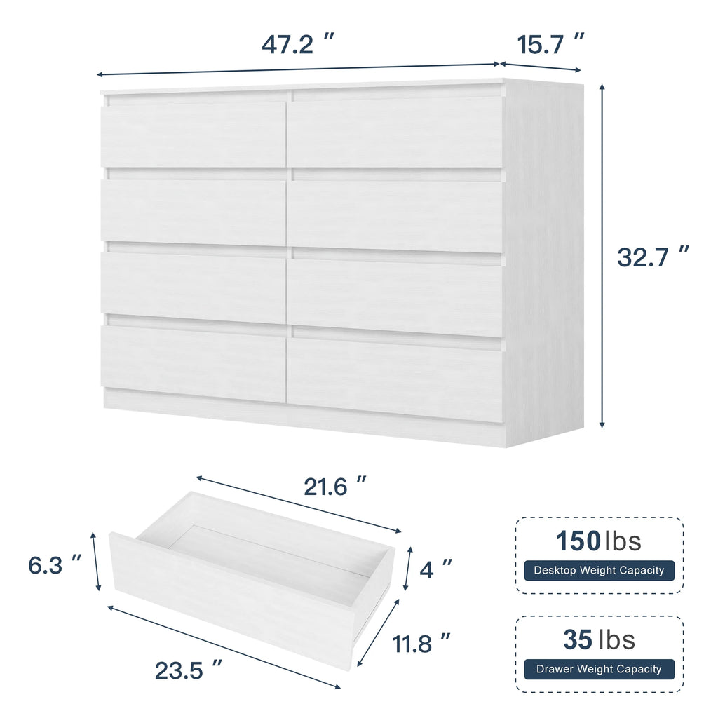 Resenkos Modern Mid Century 6 Drawer Wide Dressers Chests for Bedroom, Chest of Drawer Organizer Grey
