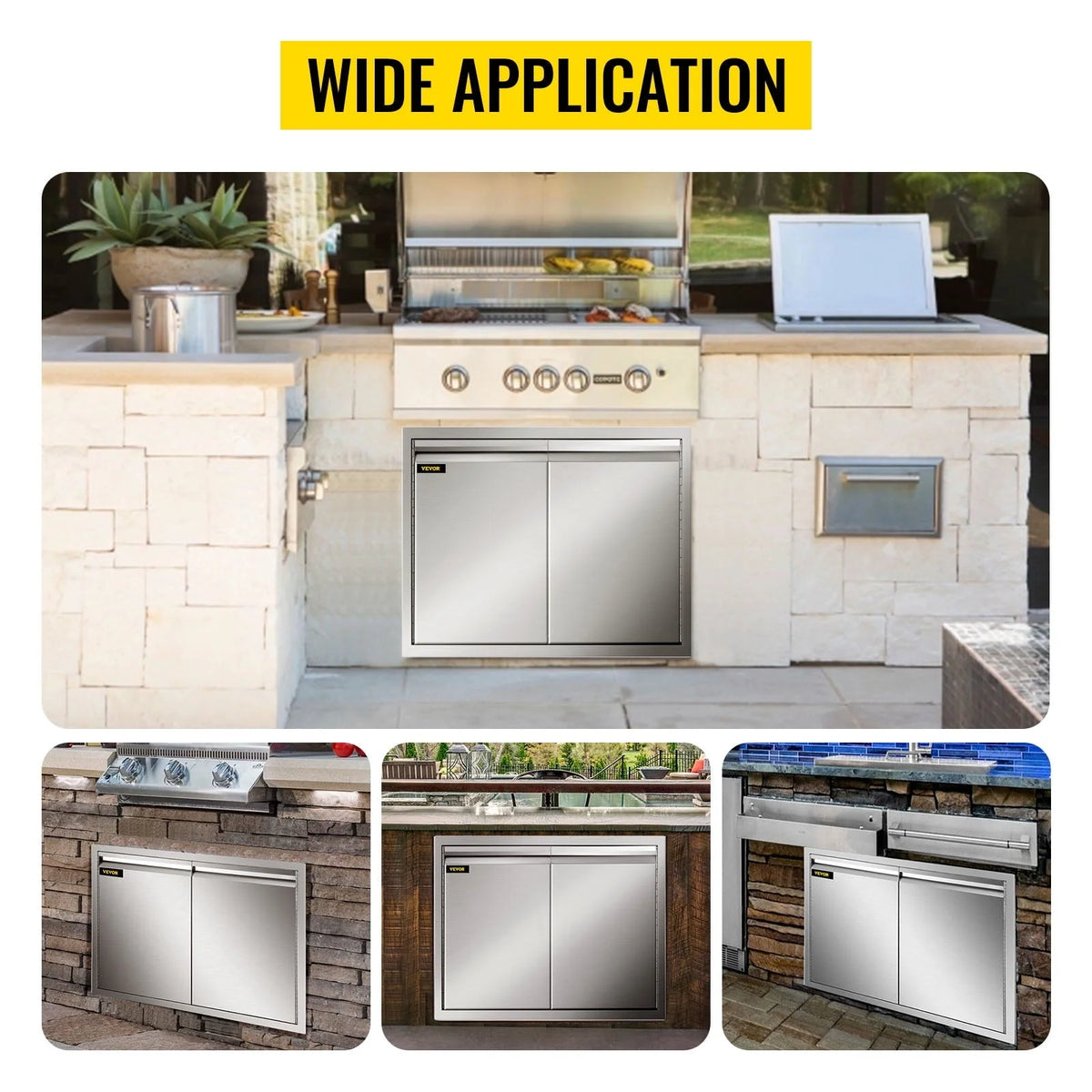Double Access Door, 30''Wx21''H Outdoor Kitchen Door, Double Wall Stainless Steel Outdoor Cabinets with Hooks, Brushed Steel Access Door BBQ Doors, Easy to Install for BBQ Island Grill Station