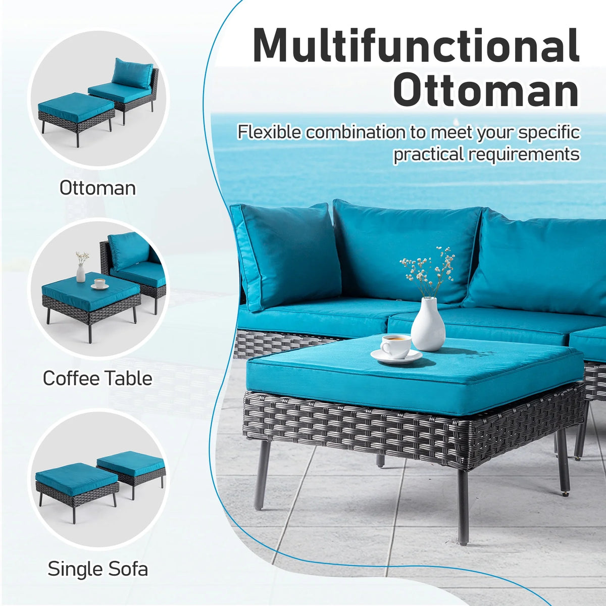 Ktaxon 7-Piece Wicker Patio Furniture Set, Patio Furniture Set with Water Resistant Thick Cushions and Coffee Table, Beige