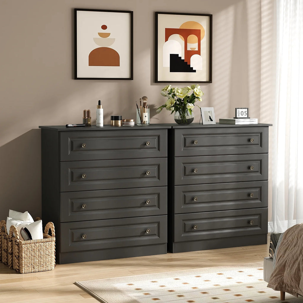 IDEALSOUL Dresser, Black Dresser Tall dresser with Large Storage Space, 4 Drawer Dresser for Bedroom, Hallway, Entryway