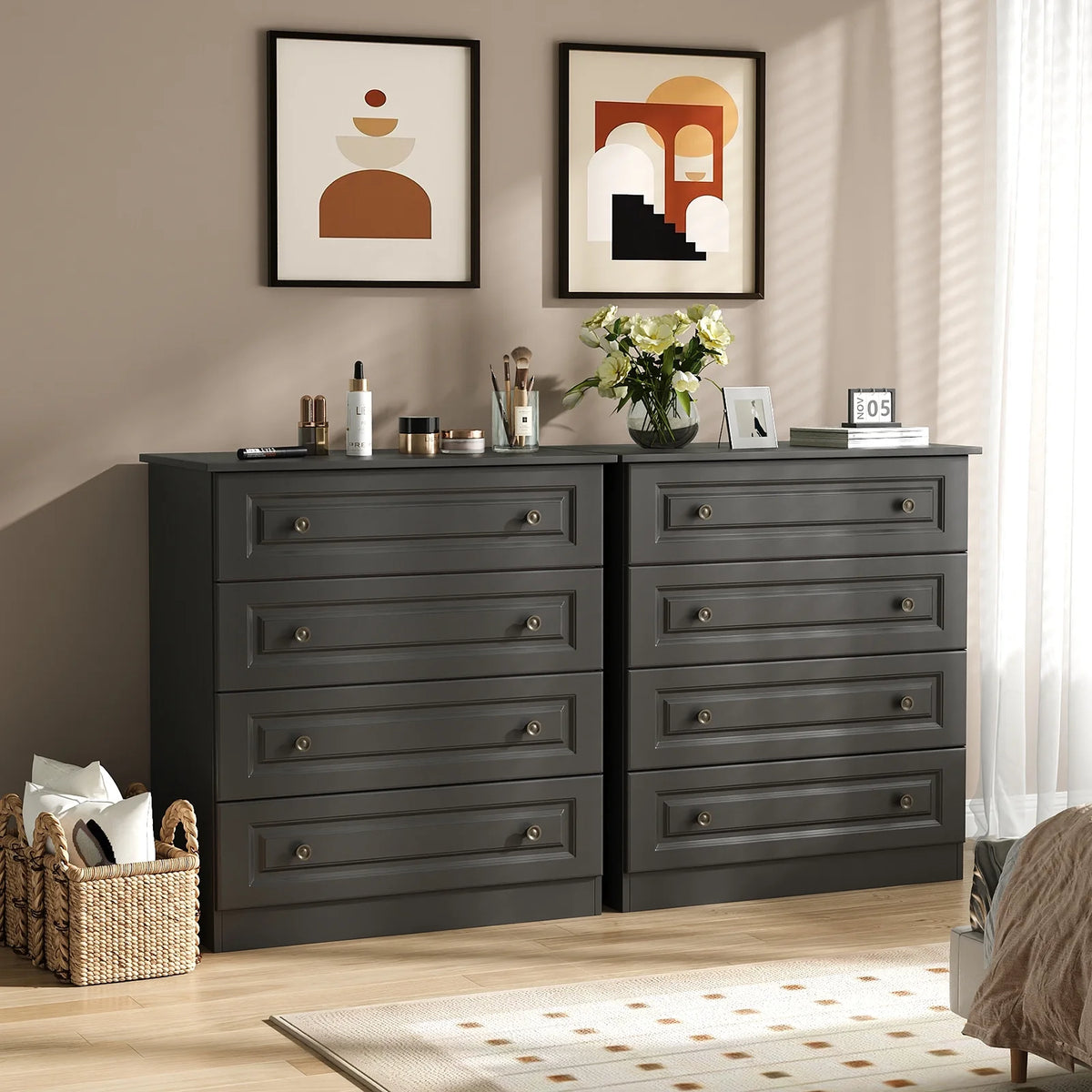 IDEALSOUL Dresser, Black Dresser Tall dresser with Large Storage Space, 4 Drawer Dresser for Bedroom, Hallway, Entryway