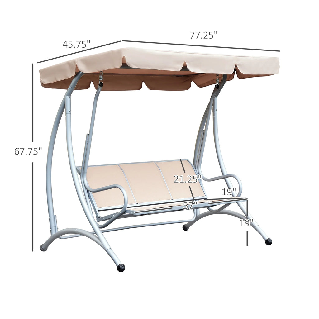 Outsunny 3 Person Patio Swing Seats, Porch Swing with Stand & Adjustable Canopy, Heavy Duty Outdoor Swing Chair Bench for Adults, Black