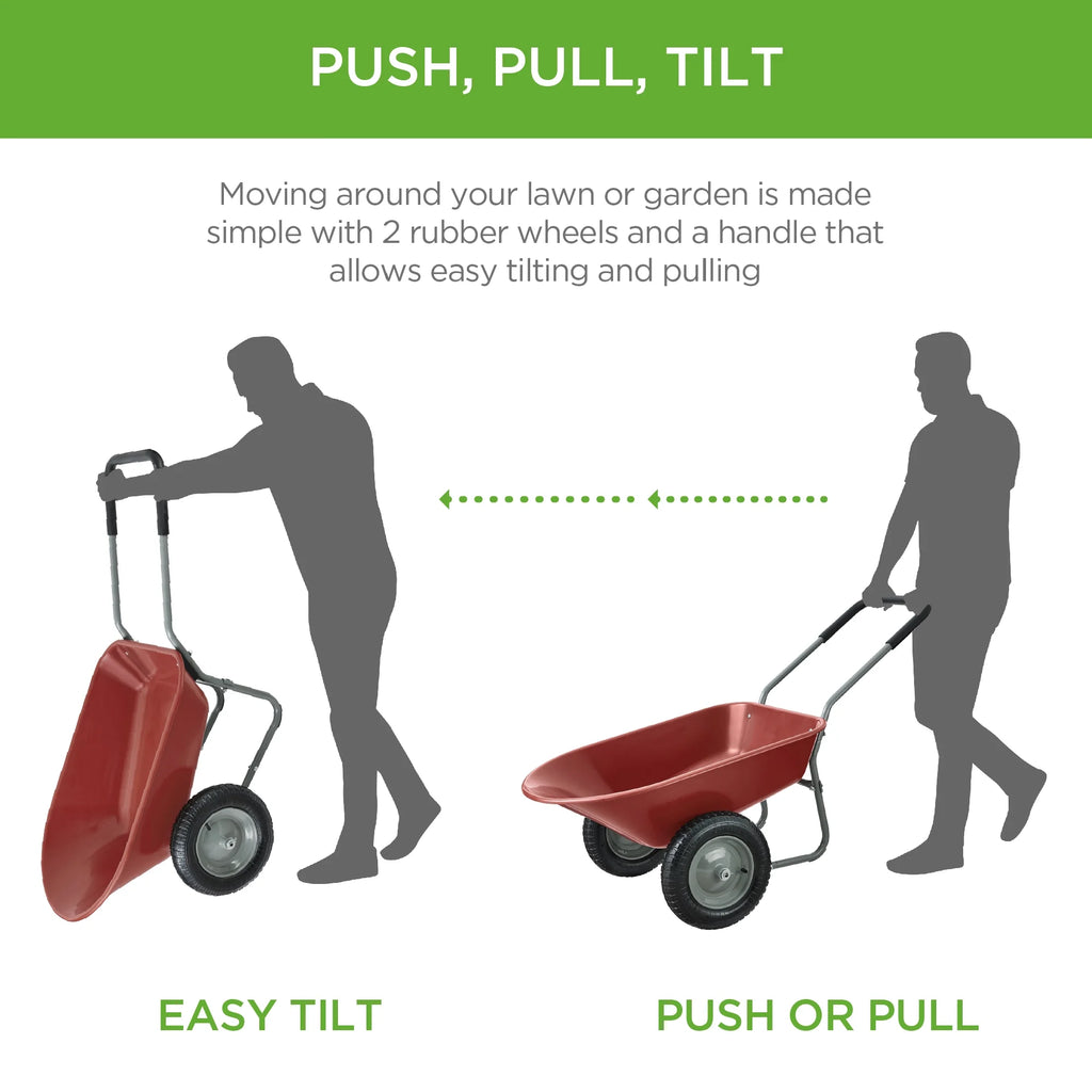 Best Choice Products Dual-Wheel Home Wheelbarrow Yard Garden Cart for Lawn, Construction - Green