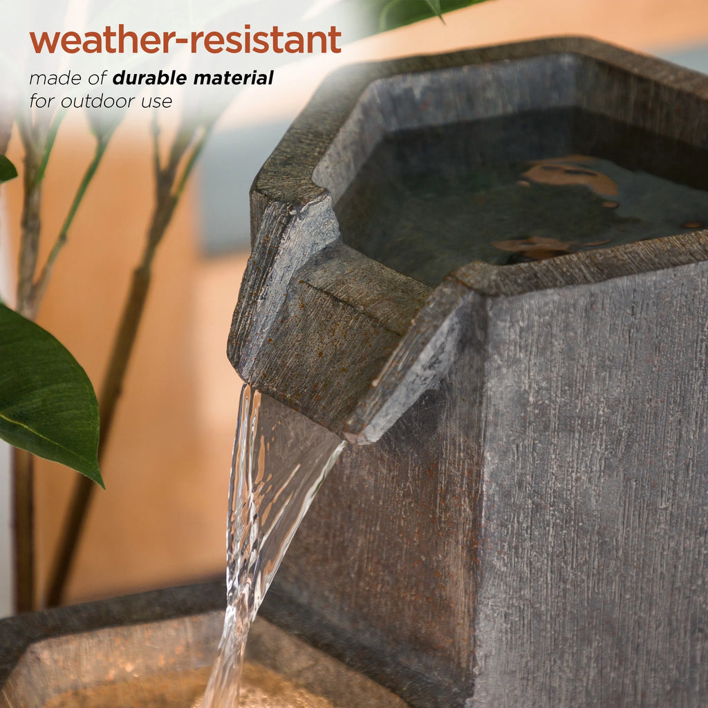 Alpine Corporation 25�� Tall Modern 3-Tier Fountain for Indoor / Outdoor Yard Decor with LED Light