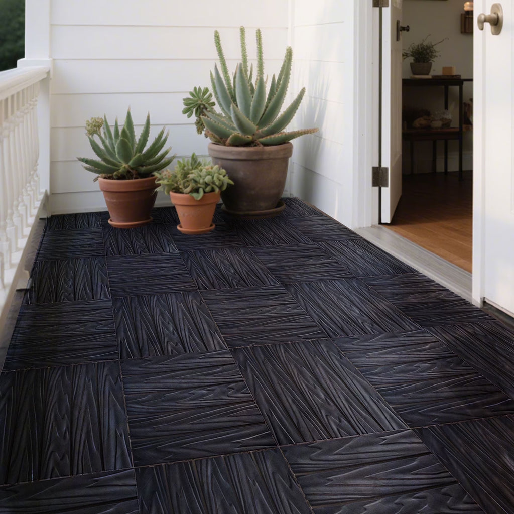 76 Pack Interlocking Deck Tiles, 11.42"x11.42", Polypropylene, Waterproof Outdoor Flooring, 3D Wood Grain Plastic, for Patio, Balcony, Backyard