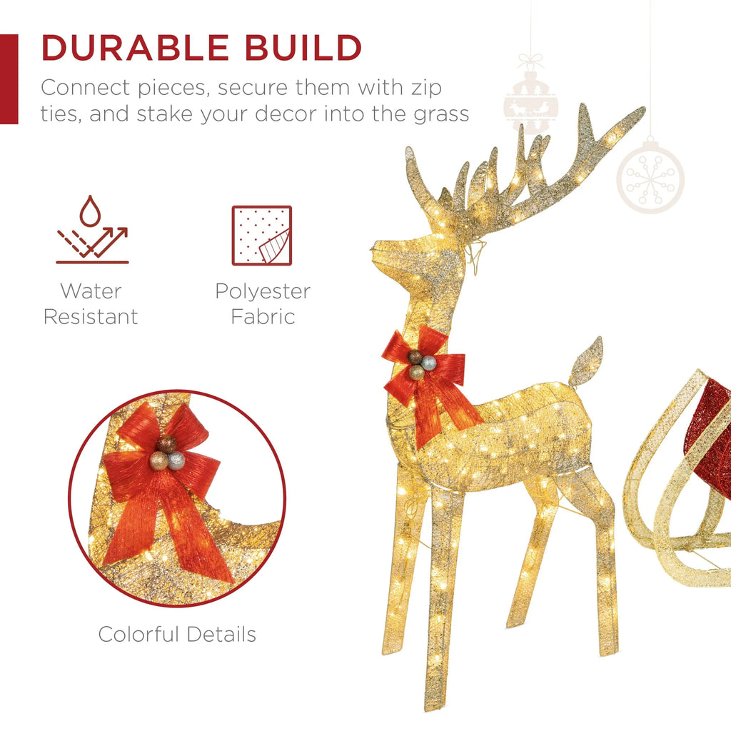 Best Choice Products Lighted Christmas 4ft Reindeer & Sleigh Outdoor Yard Decoration Set w/ 205 LED Lights, Stakes