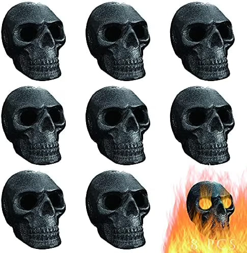 Imitated Human Skull Gas Log for Indoor or Outdoor Fireplaces, Made of Metal, Durable for More Than 10 Years��Fire Pits Halloween Decor Skull Charcoal (Fireproof)(Refractory) (8 PCS)