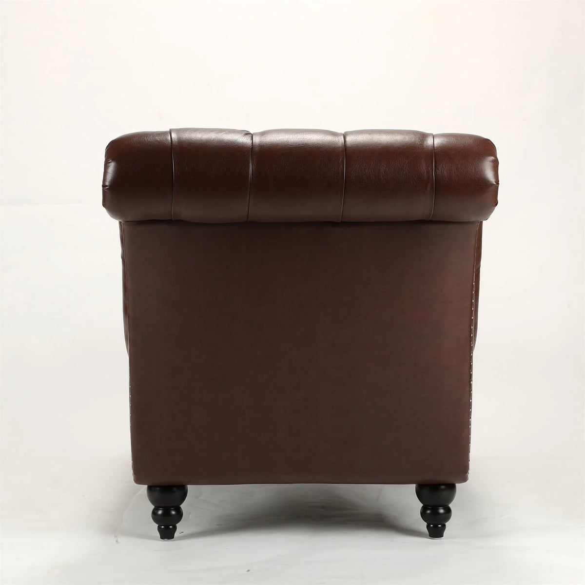 PU Leather Tufted Chaise Lounge Chair, Single Sofa Chaise Chair with Nailhead Trim and Turned Legs for Living Room Bedroom, Brown