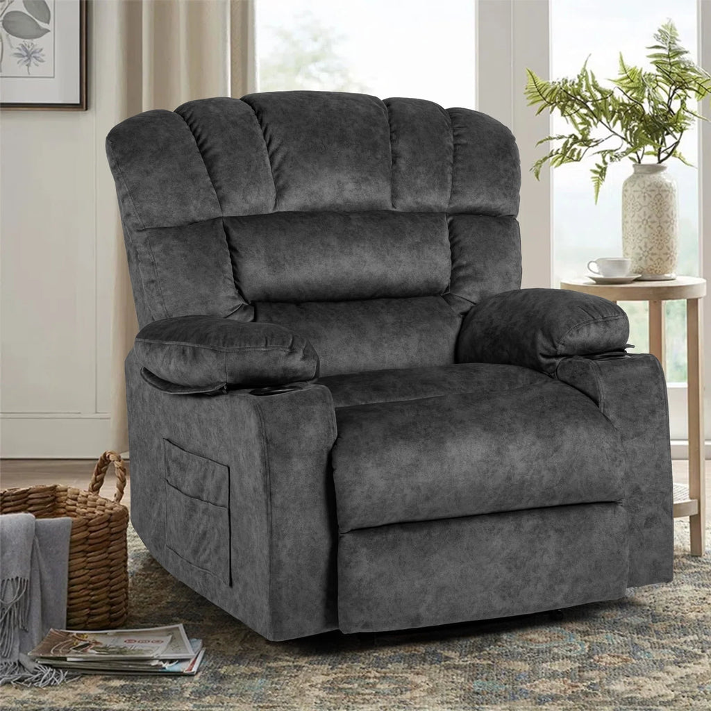 Colerline 40.9" Wide Super Soft and Oversize  Modern Design Velvet Upholstered Manual Recliner Chair with Heating and Massage, Green
