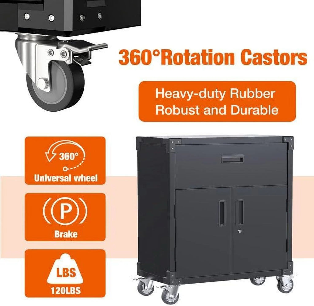 Aobabo Metal Storage Cabinet with Lock,Garage Storage Cabinet with Wheels,72In Steel Storage Cabinet for Garage Home Storage, Black Required-Assembly