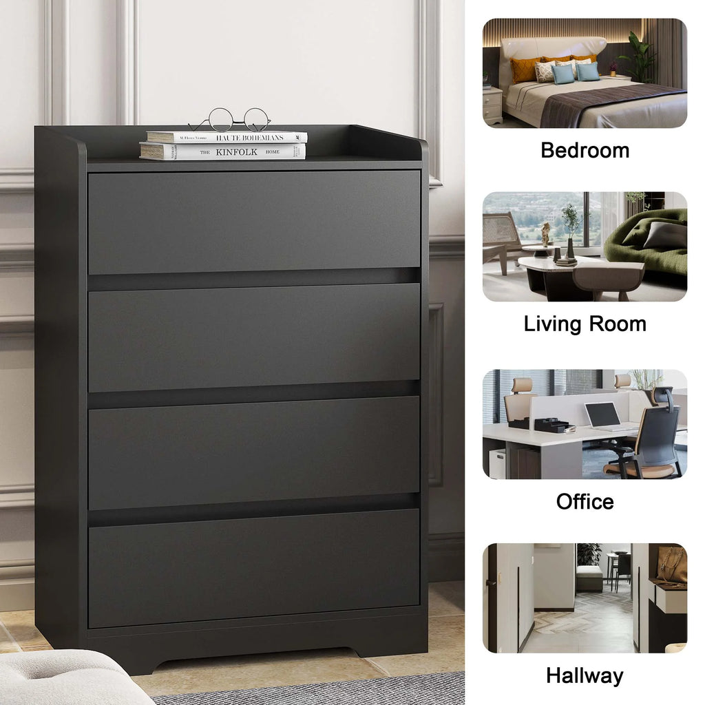 Aukfa Wood 4 Drawer Dresser,Chest of Drawer with Anti-fall Device, Black