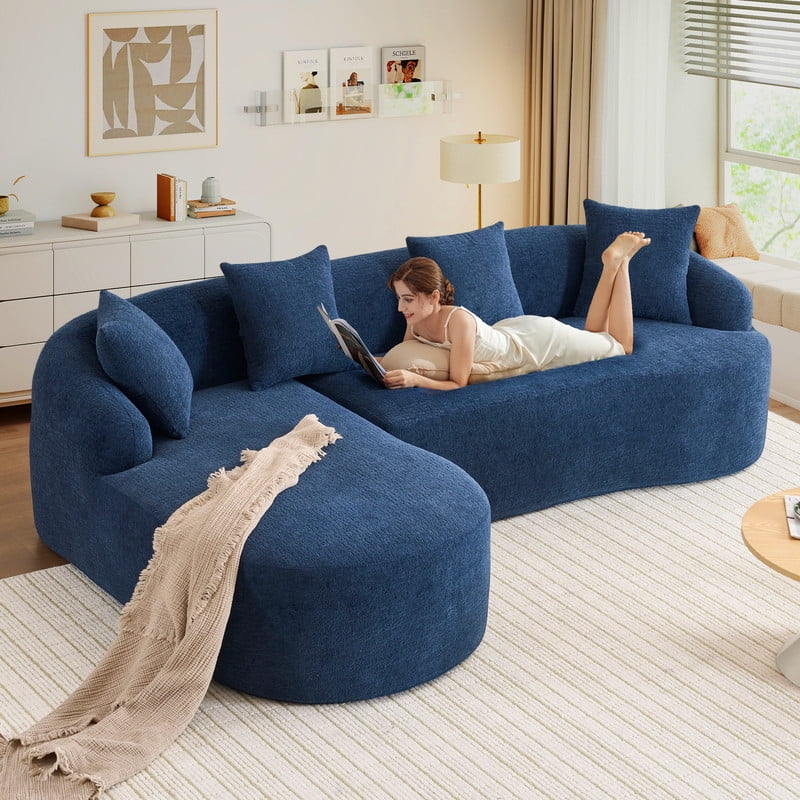 Timbernest 99" Modular Sectional Sofa with Pillows, Chenille L Shaped 3-Seater Couch with Deep Seat, White