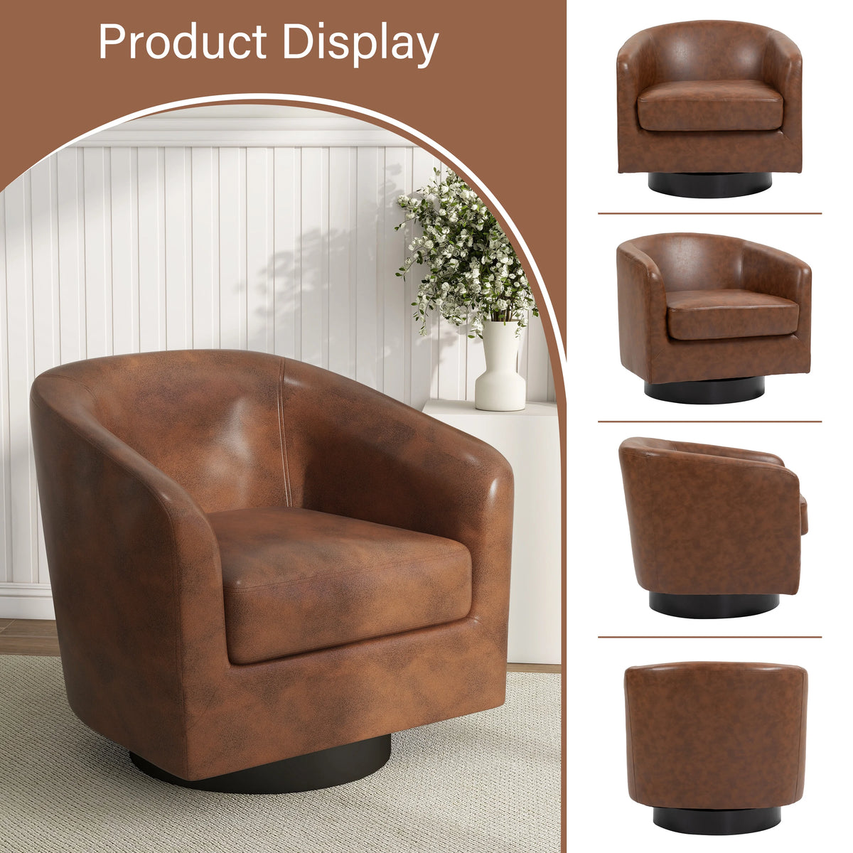 DREAMSIDEA Swivel Barrel Accent Chair for Living Room, Modern Upholstered Round Club Armchair-Cream