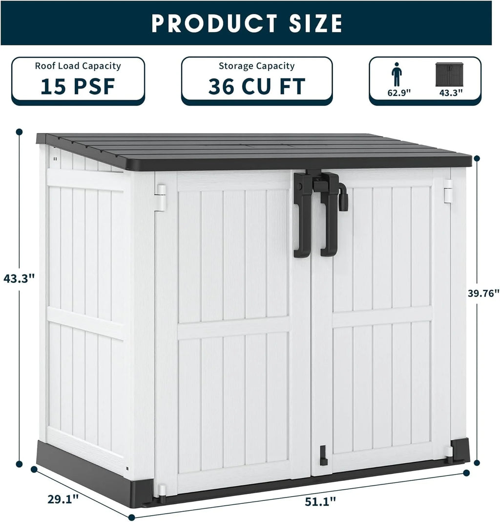 LHBCraft Outdoor Resin Storage Shed, 34 Cu. Ft. Weather-Resistant Garden Storage Box, Extra-Large Lockable Waterproof Shed for Bikes, Lawnmowers, and Garden Tools