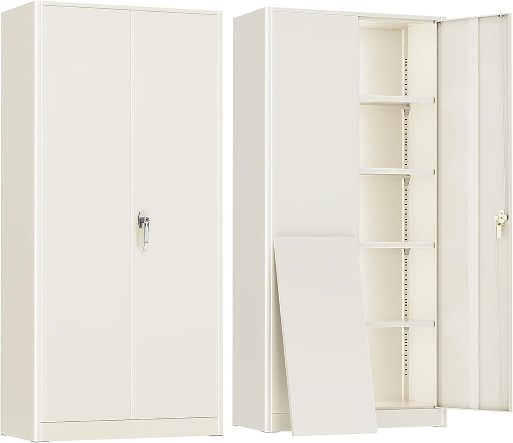 SOLAURA 72 inches Tall Metal Garage Storage Cabinets, Lockable Steel Storage Cabinet with Doors and Adjustable Shelves for Office, Home, Shops, Garage, Assembly Required, Black