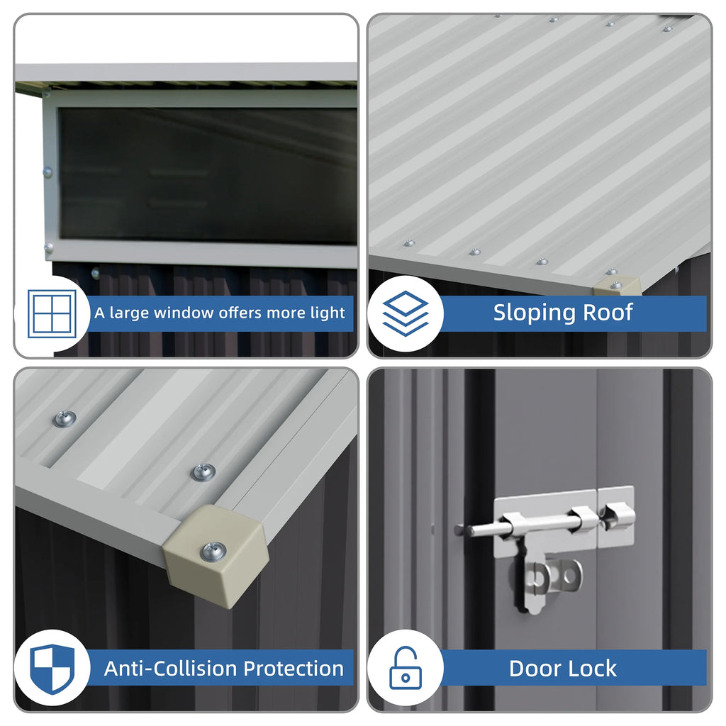 Walsunny 6X4 FT Outdoor Storage Shed,Waterproof Metal Garden Sheds with Lockable Double Door Weather Resistant Steel Tool Storage House Shed Grey