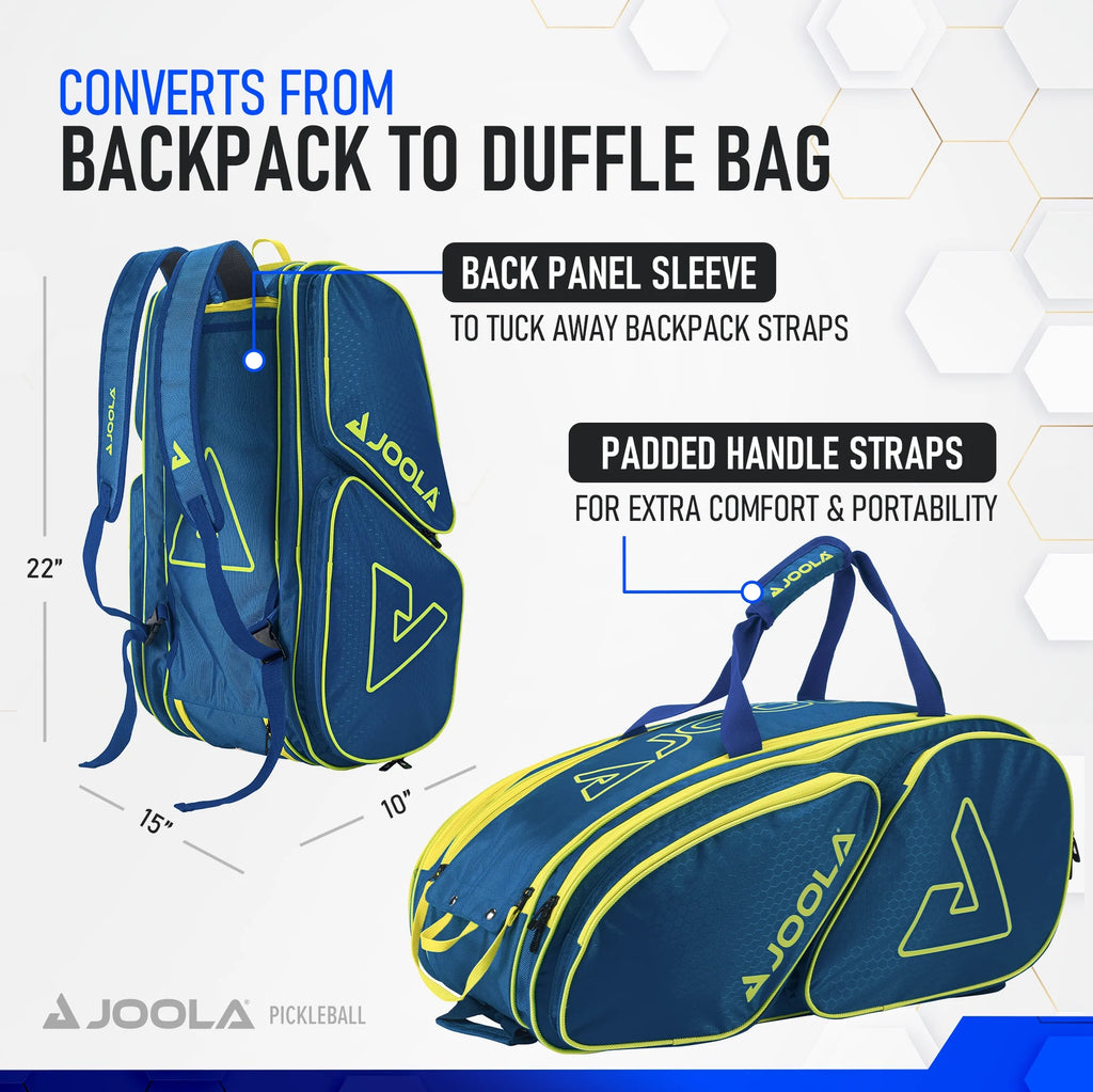 JOOLA Tour Elite Pickleball Bag, Backpack, Duffle Bag for Pickleball and Racket Sports, Black/Yellow