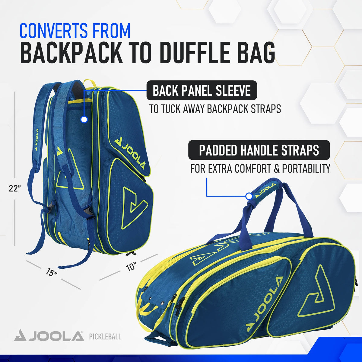 JOOLA Tour Elite Pickleball Bag, Backpack, Duffle Bag for Pickleball and Racket Sports, Black/Yellow