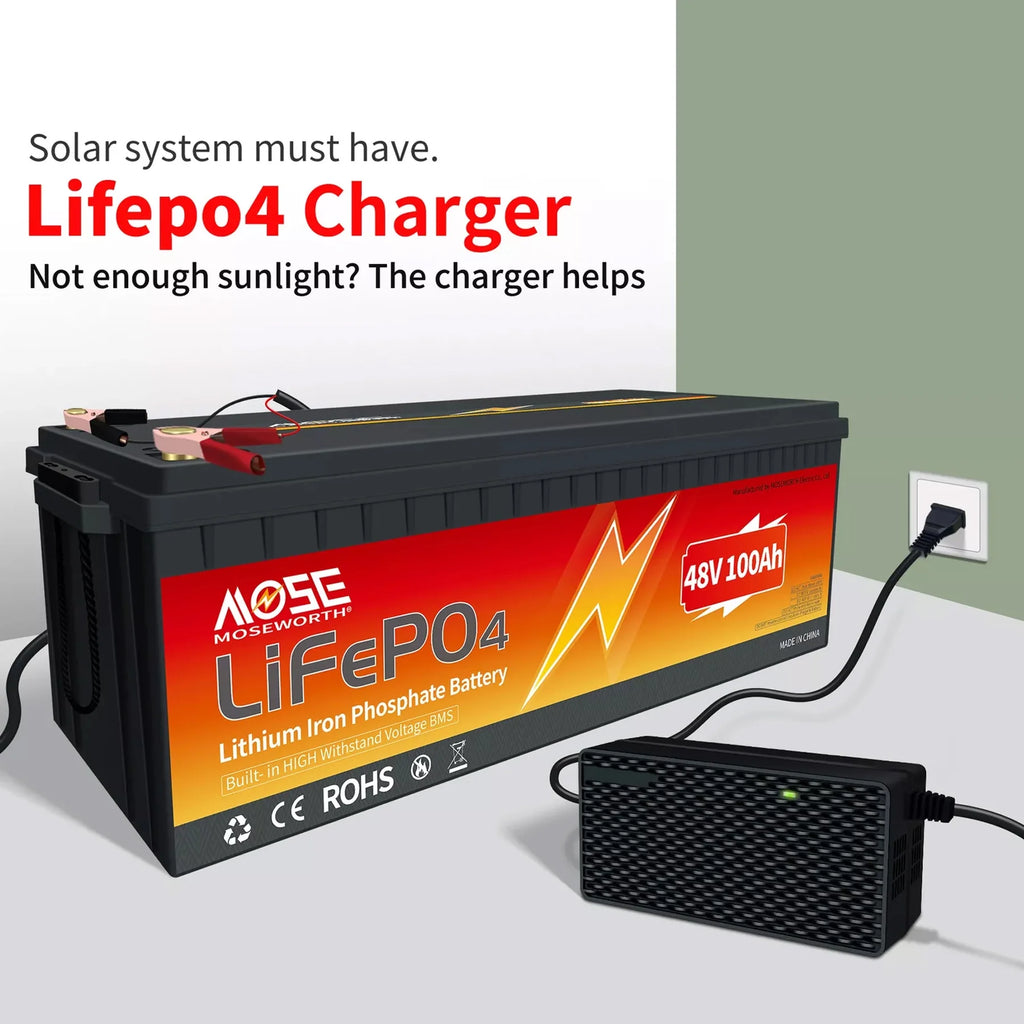 48V 100Ah Golf Carts LiFePO4 Battery,200A BMS,MOSEWORTH Lithium Batteries  with Charger,for RV,Solar,Trolling Motor,Marine,15000+Deep Cycles,2C Rate Discharging