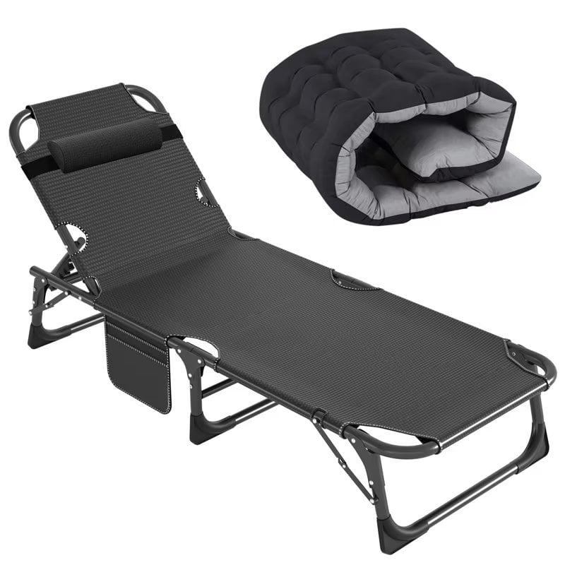 Docred 5-Fold Camping cot for Adults & Kids, Adjustable 4 Fold Reclining Folding Lounge Chairs , 2-Sided Mattress with Pillow, Portable Intdoor Folding Sleeping Cots Bed