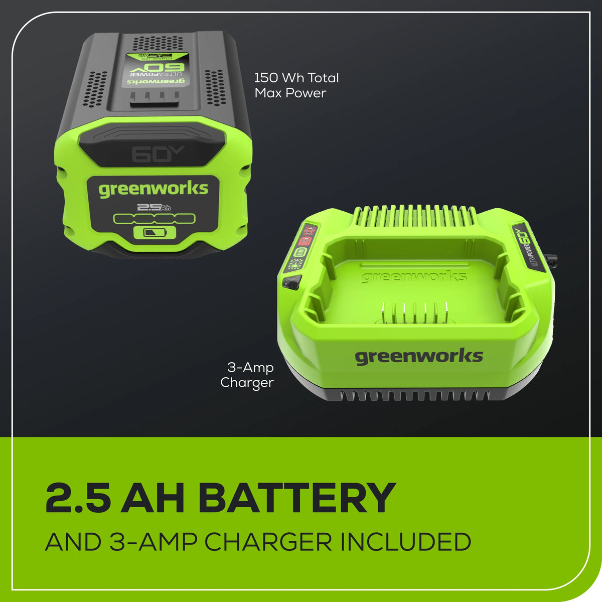 Greenworks 60V 16" 1.5kW Brushless Chainsaw with 2.5 Ah Battery & 3 Amp Charger 2028602