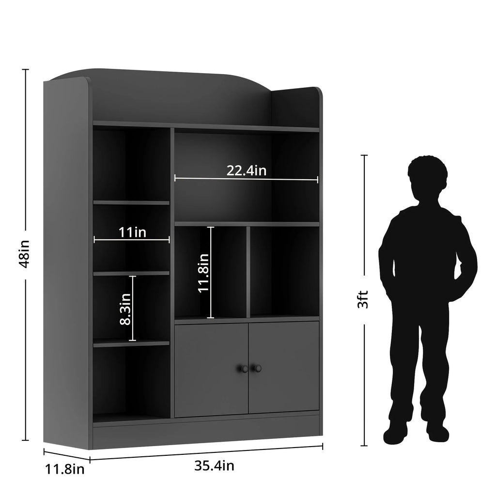 DIYART White Kids Bookshelf, Kids Bookcase with 7 Cubbies and 2 Cabinets, Freestanding Book Storage Shelves for Bedroom, Playroom, Hallway