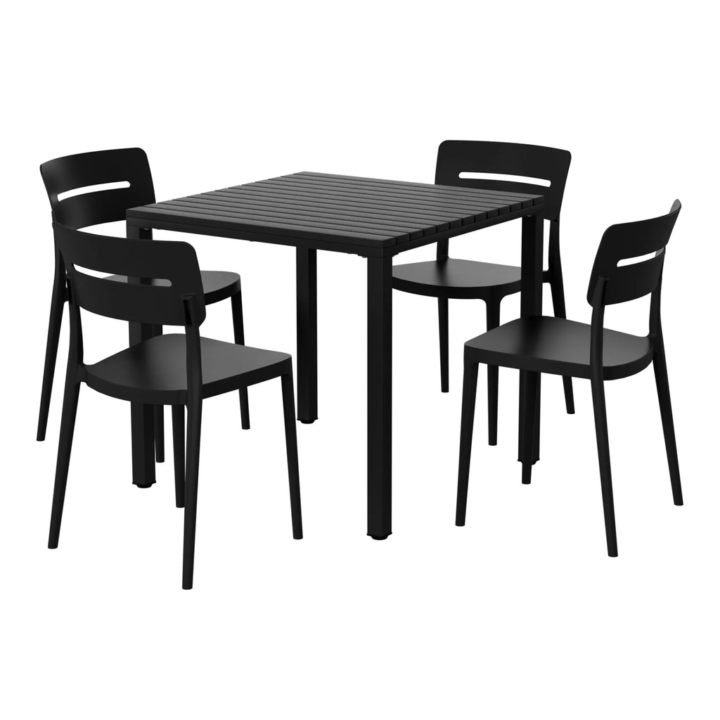 WestinTrends Playa 5-Piece Outdoor Metal Frame Dining Table Patio Set with Stackable Patio Dining Chairs, Olive Green
