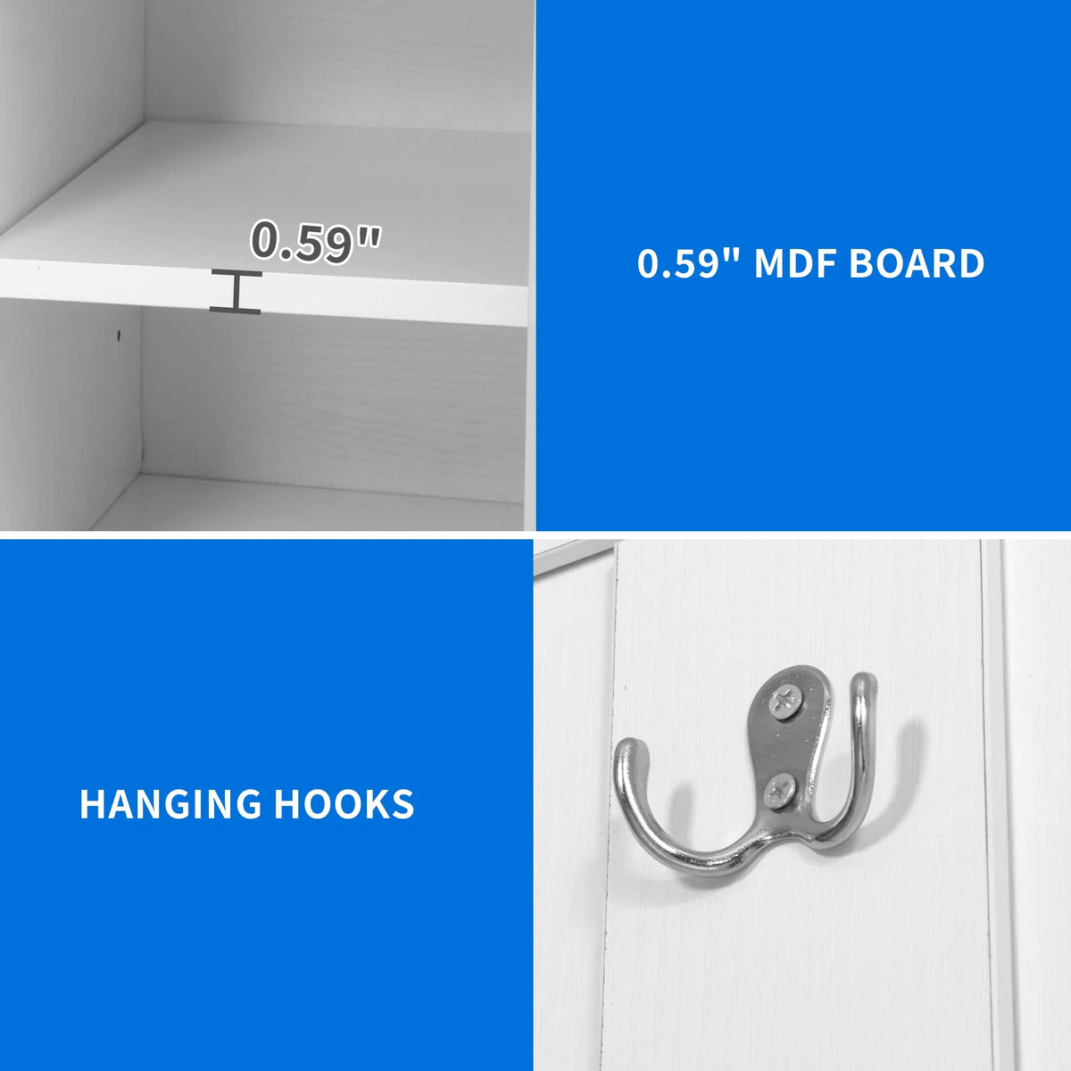 Dextrus 4-in-1 Coat Rack with 14 Hooks, Farmhouse Hall Tree with Storage Bench, Coat Hanger, Shoe Cabinet for Hallway, Living Room, White