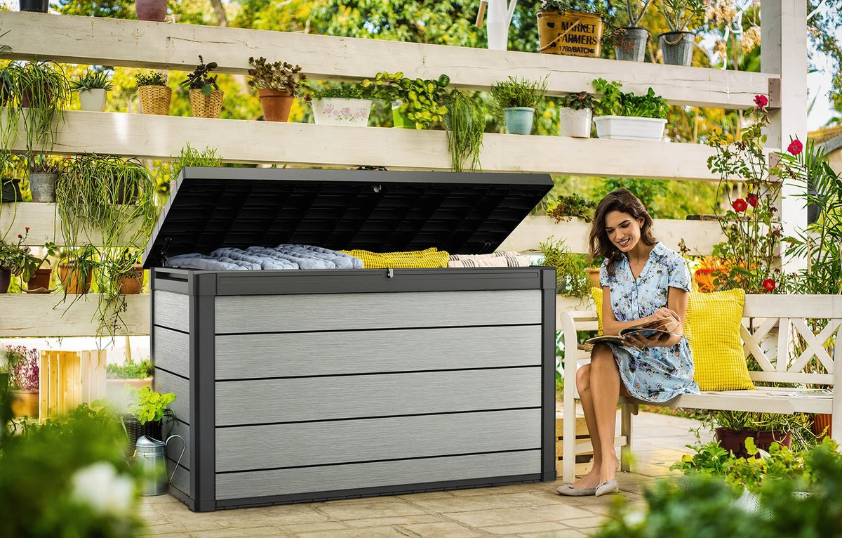 Keter Denali Grey 200 Gallon Durable Resin Outdoor Storage Deck Box Ideal Store Garden Tools and Pool Toys, Grey