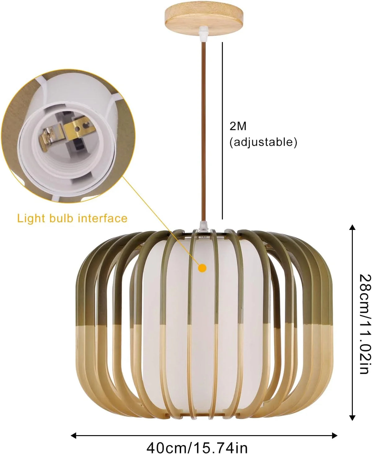 Arturesthome Wood Pendant Lights, Wicker Drum Chandelier Boho Pendant Light Basket Lighting Fixture, Large Natural Woven Hanging Lamp for Kitchen Island Dining Room Entryway