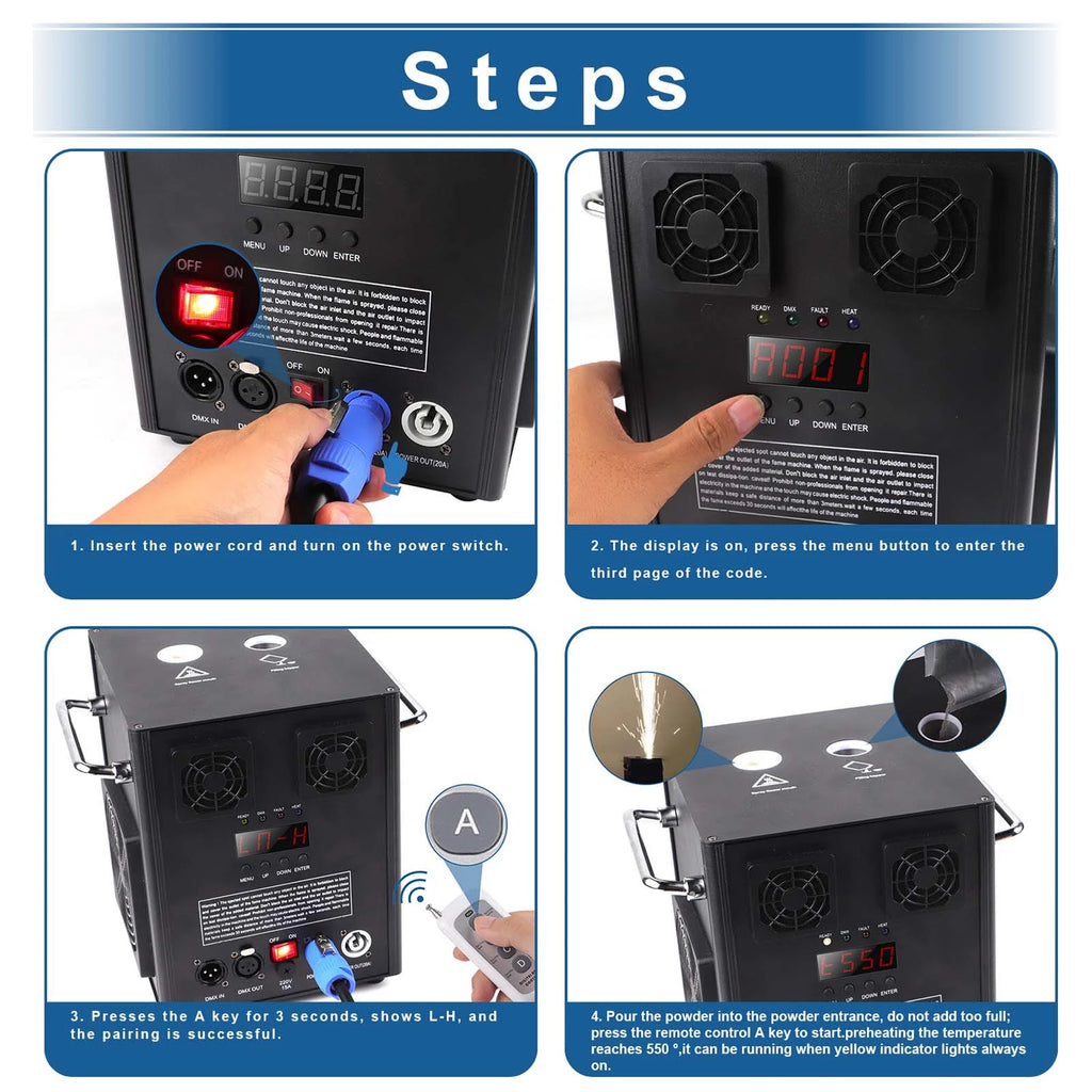 4 Pack 700W Cold Spark Machine DMX Stage Effect Machine for Stage DJ Disco Wedding # Black